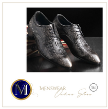 Load image into Gallery viewer, Mens Leather Carved Business Pointed Toe Shoes - Silver or Burgundy