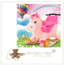 Load image into Gallery viewer, Child Rocking Horse/Chair, Plush/Solid Wood, Many Styles with Music and Safety Belt - Rocker or on Wheels with Handle to Push