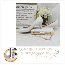 Load image into Gallery viewer, White Flower Wedding Shoes and Bags Sets Ladies Pointed Toe shoes Woman High Heel & Matching Bag