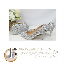 Load image into Gallery viewer, Limited Edition - Luxury Lace Shoe Set - Many colours & Sizes (Shoe + Clutch) Silver Crystal Bride High heels ladies party dress shoes woman Round Toe