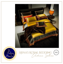 Load image into Gallery viewer, "Arna Lisa" Royal Collection - Luxury Golden Satin Egyptian Cotton Silky Soft Bedding Set- Queen 10 Piece