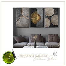 Load image into Gallery viewer, Arna's Luxury Painting Collection - Abstract Circle Stripes Moon Black Golden Print Canvas Painting