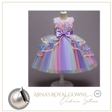 Load image into Gallery viewer, "Arna" Royal Gown Collection - Flower Dresses For Girls Elegant Rainbow Tutu Ball Gown 4-10 Year