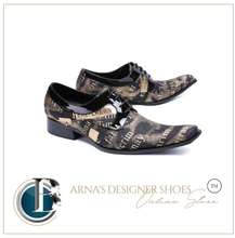 Load image into Gallery viewer, Men Shoes Square Toe Lace-up Formal Black Gold Retro Shoes - Many Sizes