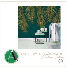 Load image into Gallery viewer, "Arna Collection" - Feature Wall - Vintage Green & Gold Leaf Wall Sticker Removable - 10 Square Meters (Many Sizes)