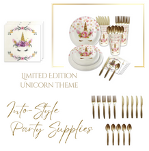 Load image into Gallery viewer, Unicorn Gold Edition Theme Birthday Party - 10 People Setting + Free Gifts