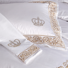 Load image into Gallery viewer, "Arna Lisa" Royal Collection - Egypt Cotton Luxury Royal Golden Embroidery Bedding Set - King Size - 9 Piece