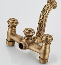 Load image into Gallery viewer, "Arna" Collection - Bathtub Faucet Antique Brass Carved Bath Shower Faucet Hot & Cold Mixer Tap With Handheld Shower Floor Standing Style