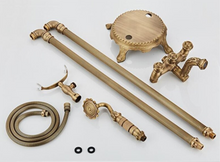 Load image into Gallery viewer, "Arna" Collection - Bathtub Faucet Antique Brass Carved Bath Shower Faucet Hot & Cold Mixer Tap With Handheld Shower Floor Standing Style