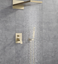Load image into Gallery viewer, "Arna" Collection - Bath Shower Faucet Set Auto - Thermostat Control Brass Brushed Gold/Black In-Wall Shower Mixer Tap Hot & Cold Hand held Shower