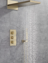 Load image into Gallery viewer, "Arna" Collection - Bath Shower Faucet Set Auto - Thermostat Control Brass Brushed Gold/Black In-Wall Shower Mixer Tap Hot & Cold Hand held Shower