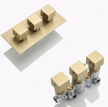 Load image into Gallery viewer, "Arna" Collection - Bath Shower Faucet Set Auto - Thermostat Control Brass Brushed Gold/Black In-Wall Shower Mixer Tap Hot & Cold Hand held Shower