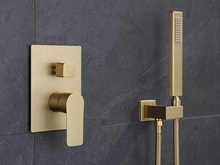 Load image into Gallery viewer, "Arna" Collection - Bath Shower Faucet Set Auto - Thermostat Control Brass Brushed Gold/Black In-Wall Shower Mixer Tap Hot & Cold Hand held Shower