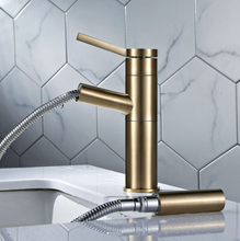 Load image into Gallery viewer, "Arna" Collection - Pull Out Basin Faucets Brass Sink Mixer Tap Hot & Cold Single Handle Brushed Gold Bathroom/Lavatory Water Crane Vessel Copper