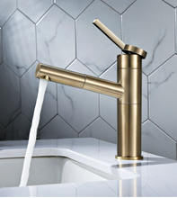 Load image into Gallery viewer, "Arna" Collection - Pull Out Basin Faucets Brass Sink Mixer Tap Hot & Cold Single Handle Brushed Gold Bathroom/Lavatory Water Crane Vessel Copper