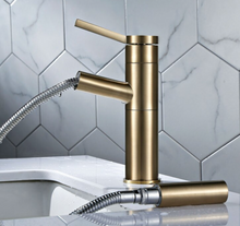 Load image into Gallery viewer, "Arna" Collection - Pull Out Basin Faucets Brass Sink Mixer Tap Hot & Cold Single Handle Brushed Gold Bathroom/Lavatory Water Crane Vessel Copper