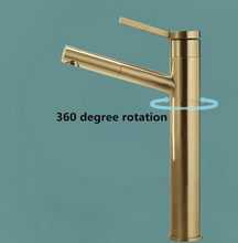 Load image into Gallery viewer, "Arna" Collection - Pull Out Basin Faucets Brass Sink Mixer Tap Hot & Cold Single Handle Brushed Gold Bathroom/Lavatory Water Crane Vessel Copper