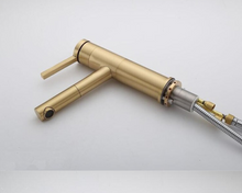 Load image into Gallery viewer, "Arna" Collection - Pull Out Basin Faucets Brass Sink Mixer Tap Hot & Cold Single Handle Brushed Gold Bathroom/Lavatory Water Crane Vessel Copper