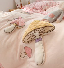 Load image into Gallery viewer, "Arna's" Collection - Luxury Flannel Velvet #D Mushrooms Bedding Set 6 piece Twin/Single