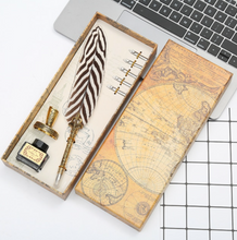 Load image into Gallery viewer, Natural Peacock Feather Dip Pen Boxed Set