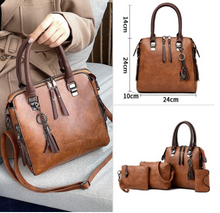 Load image into Gallery viewer, "Legend Collection" Women Handbags and Purse 4pcs Bag Set Female Shoulder Crossbody Bag Solid Color Soft Bag Wallet Handbag Cat Tassels Bags (SPECIAL)