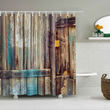 Load image into Gallery viewer, Vintage Style Wood Door Platform 3/4 Wall Bookshelf Shower/Bath Curtains Bathroom Curtain Frabic Waterproof Polyester with Hooks