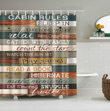 Load image into Gallery viewer, Vintage Style Wood Door Platform 3/4 Wall Bookshelf Shower/Bath Curtains Bathroom Curtain Frabic Waterproof Polyester with Hooks