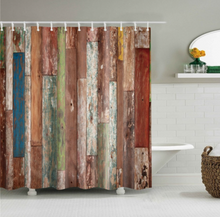 Load image into Gallery viewer, Vintage Style Wood Door Platform 3/4 Wall Bookshelf Shower/Bath Curtains Bathroom Curtain Frabic Waterproof Polyester with Hooks