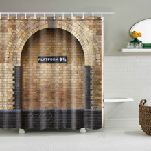 Load image into Gallery viewer, Vintage Style Wood Door Platform 3/4 Wall Bookshelf Shower/Bath Curtains Bathroom Curtain Frabic Waterproof Polyester with Hooks