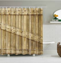 Load image into Gallery viewer, Vintage Style Wood Door Platform 3/4 Wall Bookshelf Shower/Bath Curtains Bathroom Curtain Frabic Waterproof Polyester with Hooks