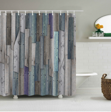Load image into Gallery viewer, Vintage Style Wood Door Platform 3/4 Wall Bookshelf Shower/Bath Curtains Bathroom Curtain Frabic Waterproof Polyester with Hooks