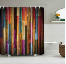 Load image into Gallery viewer, Vintage Style Wood Door Platform 3/4 Wall Bookshelf Shower/Bath Curtains Bathroom Curtain Frabic Waterproof Polyester with Hooks