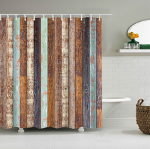 Load image into Gallery viewer, Vintage Style Wood Door Platform 3/4 Wall Bookshelf Shower/Bath Curtains Bathroom Curtain Frabic Waterproof Polyester with Hooks