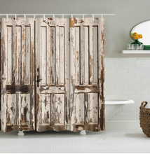 Load image into Gallery viewer, Vintage Style Wood Door Platform 3/4 Wall Bookshelf Shower/Bath Curtains Bathroom Curtain Frabic Waterproof Polyester with Hooks