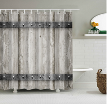 Load image into Gallery viewer, Vintage Style Wood Door Platform 3/4 Wall Bookshelf Shower/Bath Curtains Bathroom Curtain Frabic Waterproof Polyester with Hooks