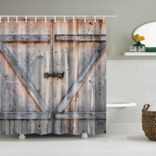 Load image into Gallery viewer, Vintage Style Wood Door Platform 3/4 Wall Bookshelf Shower/Bath Curtains Bathroom Curtain Frabic Waterproof Polyester with Hooks