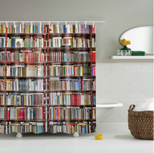 Load image into Gallery viewer, Vintage Style Wood Door Platform 3/4 Wall Bookshelf Shower/Bath Curtains Bathroom Curtain Frabic Waterproof Polyester with Hooks