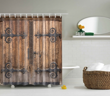 Load image into Gallery viewer, Vintage Style Wood Door Platform 3/4 Wall Bookshelf Shower/Bath Curtains Bathroom Curtain Frabic Waterproof Polyester with Hooks