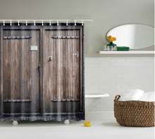 Load image into Gallery viewer, Vintage Style Wood Door Platform 3/4 Wall Bookshelf Shower/Bath Curtains Bathroom Curtain Frabic Waterproof Polyester with Hooks
