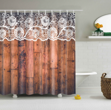 Load image into Gallery viewer, Vintage Style Wood Door Platform 3/4 Wall Bookshelf Shower/Bath Curtains Bathroom Curtain Frabic Waterproof Polyester with Hooks