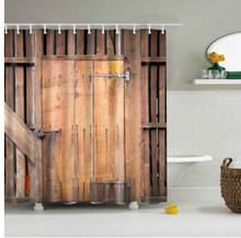 Load image into Gallery viewer, Vintage Style Wood Door Platform 3/4 Wall Bookshelf Shower/Bath Curtains Bathroom Curtain Frabic Waterproof Polyester with Hooks