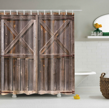 Load image into Gallery viewer, Vintage Style Wood Door Platform 3/4 Wall Bookshelf Shower/Bath Curtains Bathroom Curtain Frabic Waterproof Polyester with Hooks
