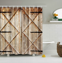 Load image into Gallery viewer, Vintage Style Wood Door Platform 3/4 Wall Bookshelf Shower/Bath Curtains Bathroom Curtain Frabic Waterproof Polyester with Hooks