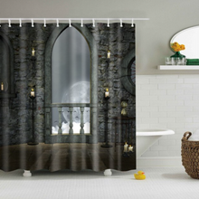 Load image into Gallery viewer, Vintage Style Wood Door Platform 3/4 Wall Bookshelf Shower/Bath Curtains Bathroom Curtain Frabic Waterproof Polyester with Hooks