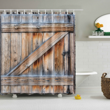Load image into Gallery viewer, Vintage Style Wood Door Platform 3/4 Wall Bookshelf Shower/Bath Curtains Bathroom Curtain Frabic Waterproof Polyester with Hooks