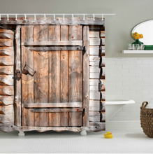 Load image into Gallery viewer, Vintage Style Wood Door Platform 3/4 Wall Bookshelf Shower/Bath Curtains Bathroom Curtain Frabic Waterproof Polyester with Hooks