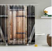 Load image into Gallery viewer, Vintage Style Wood Door Platform 3/4 Wall Bookshelf Shower/Bath Curtains Bathroom Curtain Frabic Waterproof Polyester with Hooks