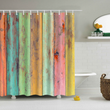 Load image into Gallery viewer, Vintage Style Wood Door Platform 3/4 Wall Bookshelf Shower/Bath Curtains Bathroom Curtain Frabic Waterproof Polyester with Hooks