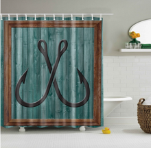 Load image into Gallery viewer, Vintage Style Wood Door Platform 3/4 Wall Bookshelf Shower/Bath Curtains Bathroom Curtain Frabic Waterproof Polyester with Hooks