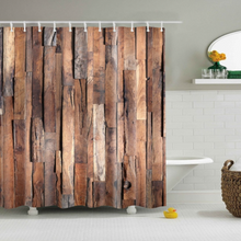 Load image into Gallery viewer, Vintage Style Wood Door Platform 3/4 Wall Bookshelf Shower/Bath Curtains Bathroom Curtain Frabic Waterproof Polyester with Hooks